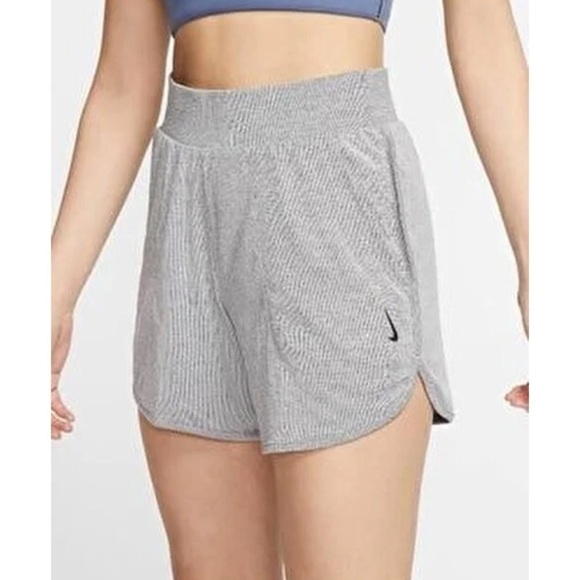 Nike Gray Kadin Fleece Yoga Shorts - Picture 1 of 5